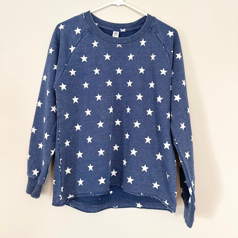 Alternative Apparel Navy Star Print Pullover Sweatshirt with Raw Hem – Size XL